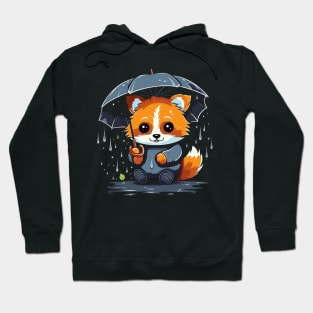 Red Panda Rainy Day With Umbrella Hoodie